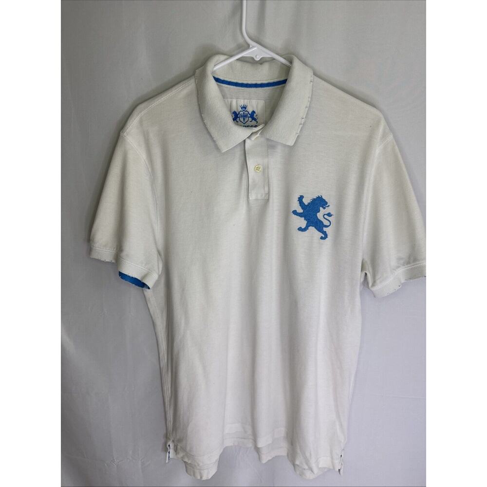 Mens Giordano Polo Shirt Lion Size XL Extra Large WhiteShort Sleeve Casual Adult